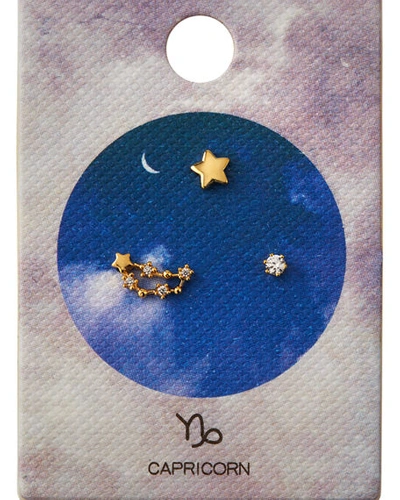 Tai Zodiac Constellation Stud Earrings W/ Cubic Zirconia In Capricorn