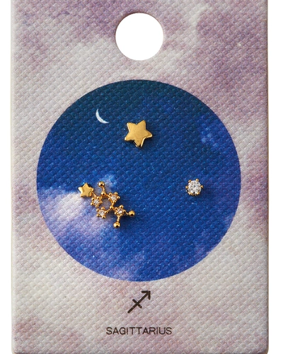 Tai Zodiac Constellation Stud Earrings W/ Cubic Zirconia In Sagitarius