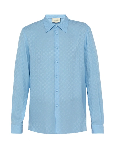 Gucci Gg Supreme-print Silk-crepe Shirt In Sky