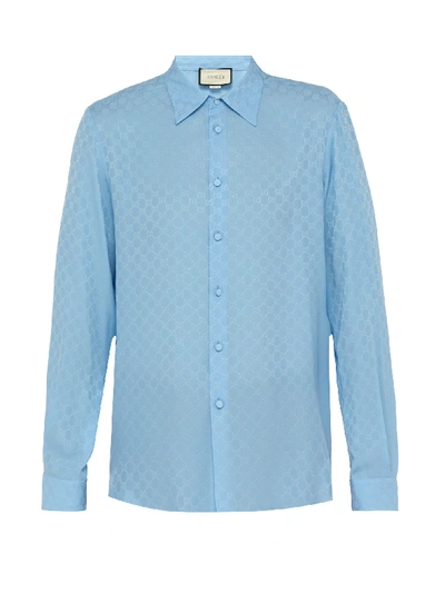 Gucci Gg Supreme-print Silk-crepe Shirt In Sky | ModeSens Gucci Gg Supreme-print Silk-crepe Shirt In Sky | ModeSens