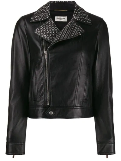 Saint Laurent Star Studded Biker Jacket In 1081 -noir/argent