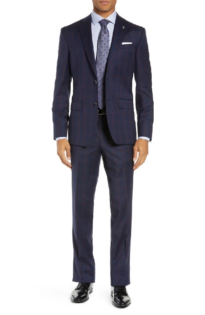 Ted Baker Jay Trim Fit Plaid Wool Suit In Navy