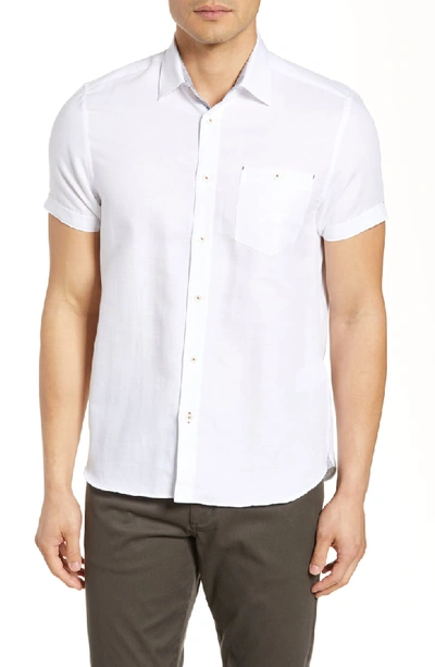 Ted Baker Graphit Slim Fit Cotton & Linen Shirt In White