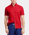 Polo Ralph Lauren Short-sleeve Linen Classic Fit Button-down Shirt In Bermuda Red
