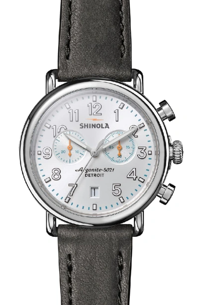 Shinola The Runwell Black Leather Strap Chronograph, 41mm In Black / Blue Sunray/ Silver