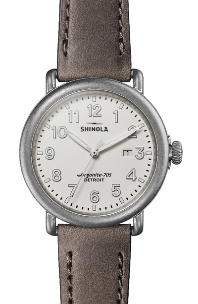 Shinola The Runwell Heather Gray Leather Strap Watch, 41mm In Heather/ Ivory/ Silver