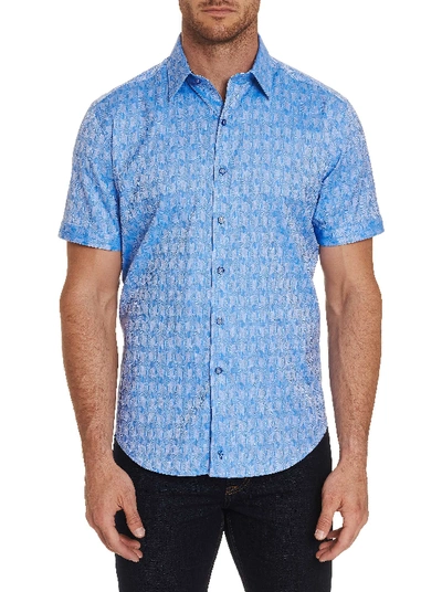 Robert Graham Atlas Short-sleeve Jacquard Print Classic Fit Shirt In Light Blue