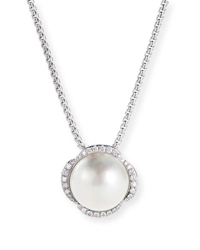 David Yurman Sterling Silver Continuance Pearl Pendant Necklace With Diamonds, 18