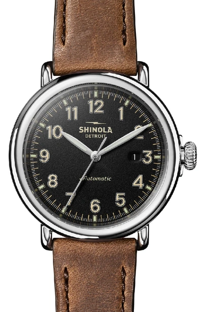 Shinola The Runwell Brown Leather Strap Automatic Watch, 45mm In Tan/ Black/ Silver