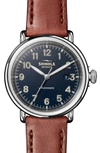 Shinola Men's Runwell Automatic Stainless Steel & Leather Strap Watch In Navy/brown