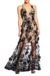 Dress The Population Sidney Deep V-neck 3d Lace Gown In Black