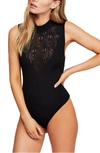 Free People On Point Open-lace Ribbed Bodysuit In Black