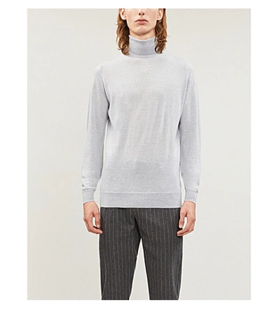 John Smedley Cherwell Turtleneck Wool Jumper In Snow+white