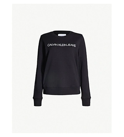 Calvin Klein Logo-print Cotton-jersey Sweatshirt In Ck Black