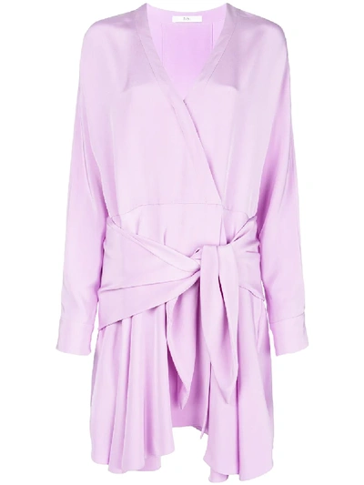 Tibi Shark Bite Hem Long Sleeve Silk Minidress In Purple