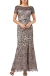 Js Collections Embroidered Trumpet Gown In Clay