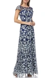 Js Collections Embroidered Lace Gown In Navy Mint