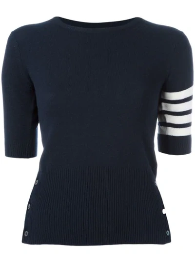 Thom Browne Cashmere Stripe Detail Sweater In Blue