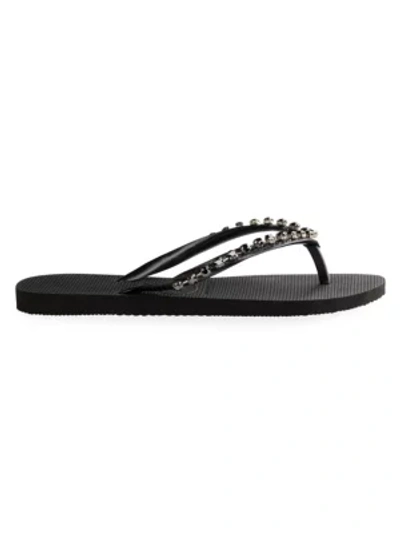 Havaianas Slim Rock Mesh Crystal-embellished Flip Flops In Black