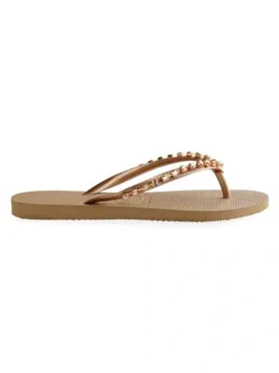 Havaianas Slim Rock Mesh Crystal-embellished Flip Flops In Rose Gold