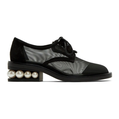 Nicholas Kirkwood Casati Faux Pearl-embellished Mesh & Suede Derby Shoes In Black