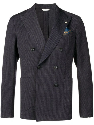 Manuel Ritz Double Breasted Blazer Jacket In Blue