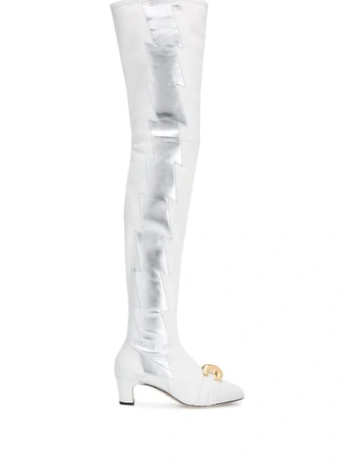 Gucci Leather Over-the-knee Boot With Half Moon Gg In White