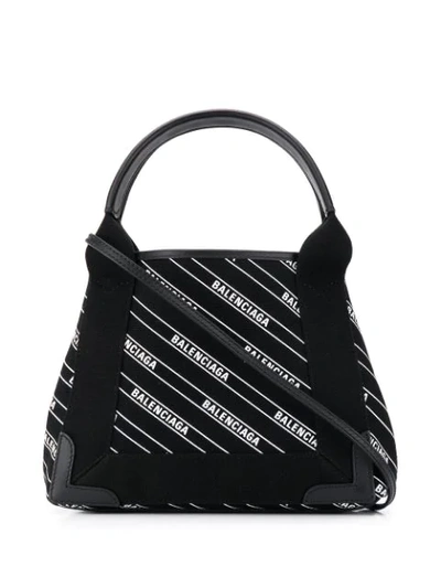 Balenciaga Cabas Xs Aj Leather-trimmed Printed Canvas Tote In 1000 -  Black White
