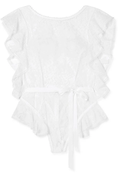 Agent Provocateur Fee Ruffle-trimmed Lace Thong Bodysuit In White