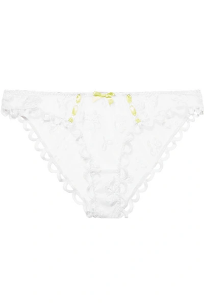 Agent Provocateur Laurelie Satin-trimmed Embroidered Stretch-tulle Briefs In White