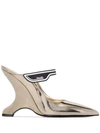 Prada 110 Logo-appliquéd Mirrored-leather Mules In Metallic