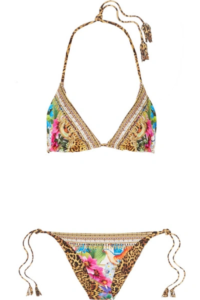 Camilla Reversible Embellished Printed Triangle Bikini In Yellow