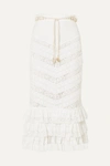 Zimmermann Veneto Perennial Ruffled Broderie Anglaise Gauze And Lace Skirt In Ivory