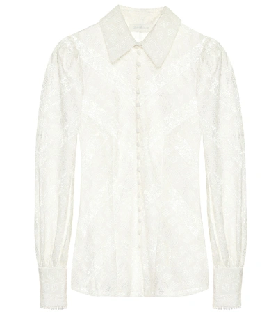 Zimmermann Veneto Lantern Broderie Anglaise And Lace Blouse In Ivory