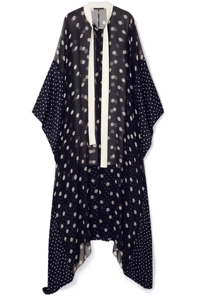 Haider Ackermann Silk Satin-paneled Polka-dot Chiffon Kaftan In Black