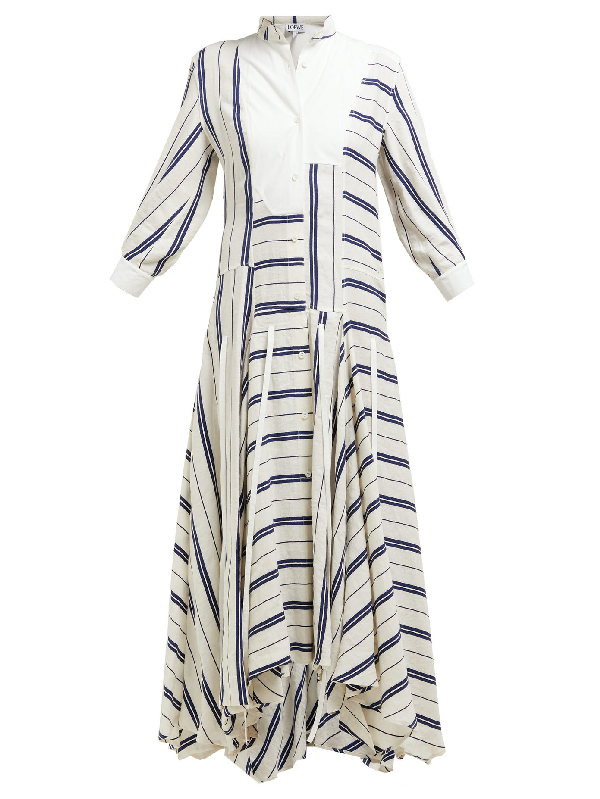 Loewe Asymmetric Striped Linen And Cotton-blend Maxi Dress In White ...