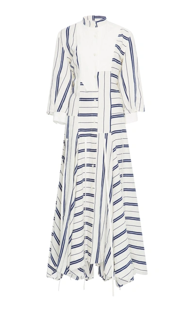 Loewe Asymmetric Striped Linen And Cotton-blend Maxi Dress