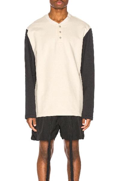 Fear Of God Oversized Colour-block Loopback Cotton-jersey Henley T-shirt In Cream & Vintage Black