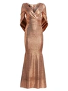 Talbot Runhof Mirrorball Stretch Draped Gown In Copper