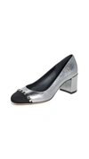 Ferragamo Women's Avella Metallic Leather Block-heel Pumps In Acciaio