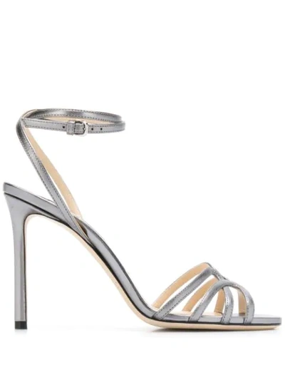 Jimmy Choo Mimi 100 Metallic-leather Sandals In Grey