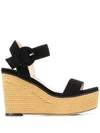 Jimmy Choo Abigail 100 Black Suede Chunky Wedge Sandals With Gold Rope In Black/gold