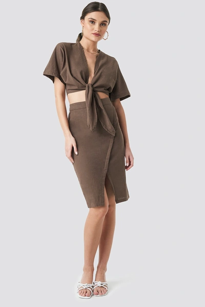 Na-kd Overlap Linen Look Skirt - Brown