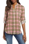 Kut From The Kloth Jasmine Top In Rosnin Plaid Strawberry