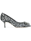 Dolce & Gabbana Belluci Crystal-embellished Lace Pumps In Black,silver