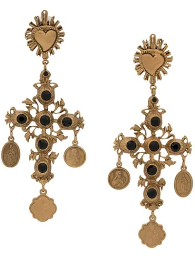 Dolce & Gabbana Crucifix Embellished Earrings In Black