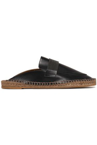 Brunello Cucinelli Woman Bead-embellished Leather Espadrille Slippers Black