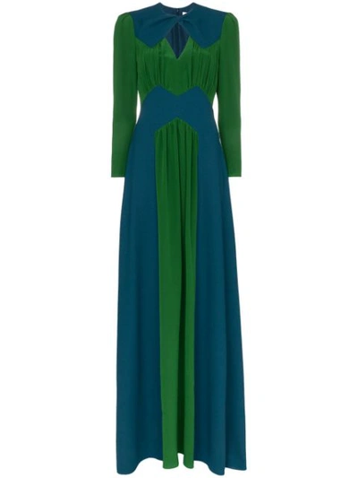 Givenchy High Neck Cutout Detail Two Tone Maxi Dress In Blue