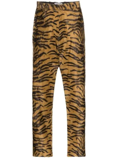 Ashley Williams Tiger Print Faux Fur Executive Trousers In Black