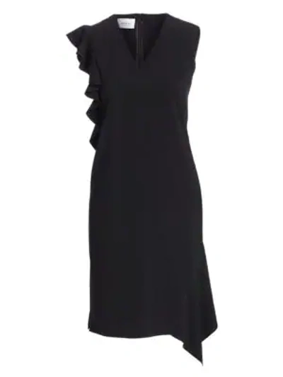 Akris Punto V-neck Ruffle Sleeve Crepe Dress In Black